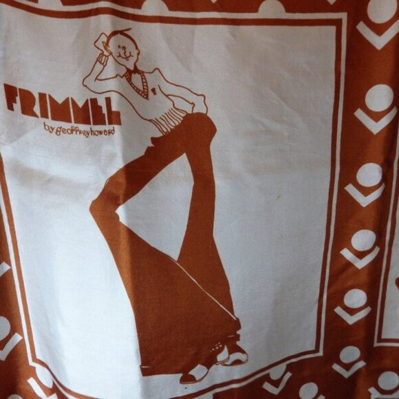 1970s Vintage Frimmel Silk Scarf by Geoffrey Howard Bell Bottoms Brown White - Picture 4 of 10